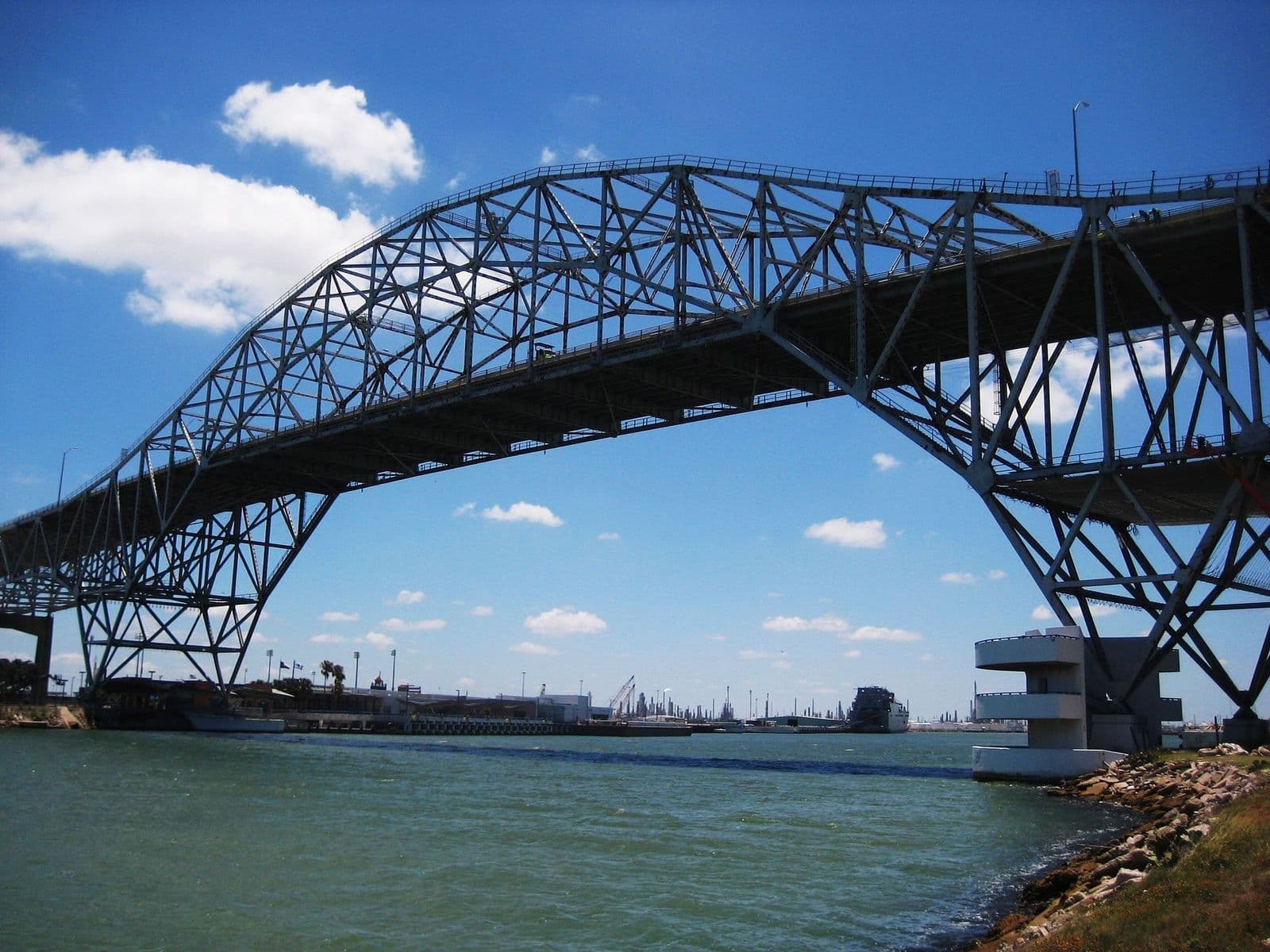 The arching Corpus Christi Harbor Bridge over the ship channel
